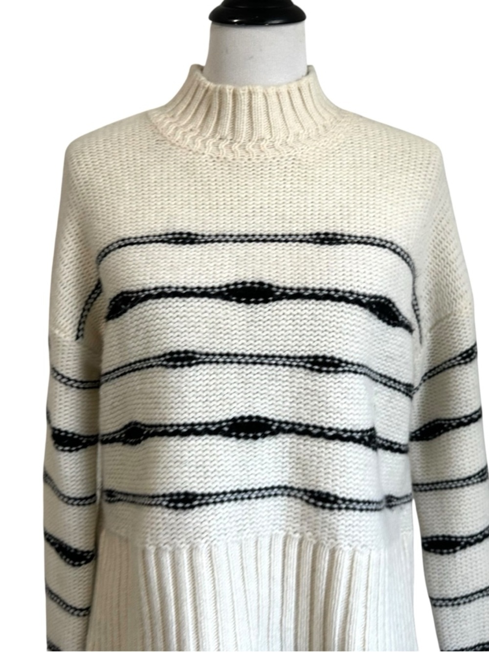 Veronica Beard Womens Viori Striped Wool Blend Sweater Sz Large White Black - Picture 6 of 14